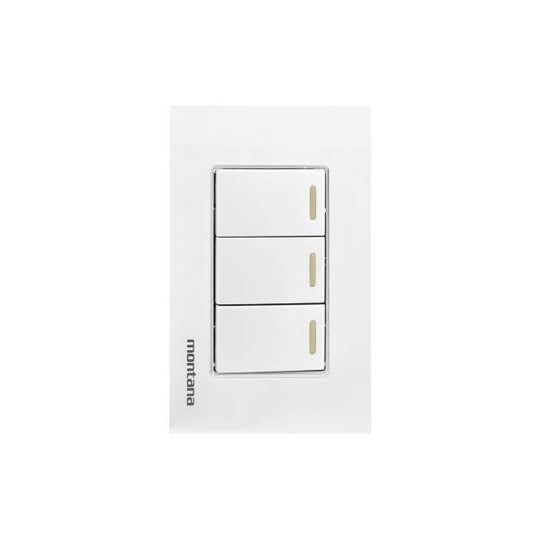 284813 Placa 3 ventanas con 3 apagadores sencillos blanco Krystal Montana