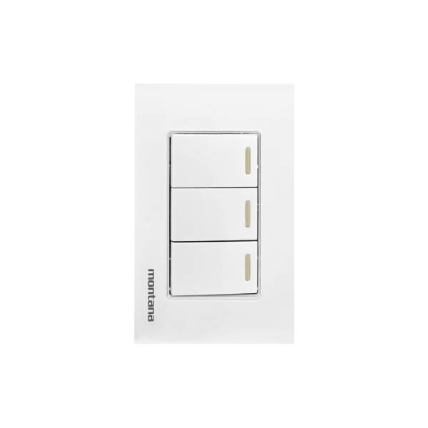 284813 Placa 3 ventanas con 3 apagadores sencillos blanco Krystal Montana