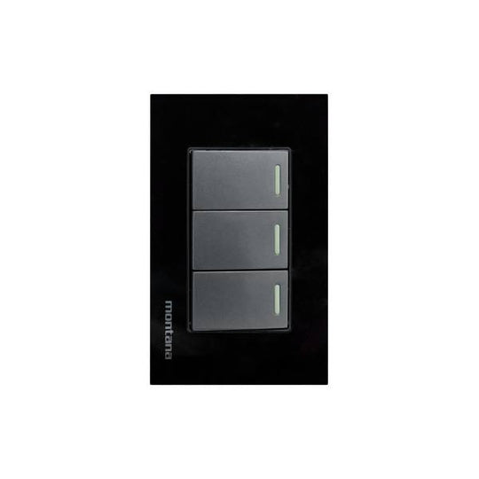284815 Placa 3 ventanas con 3 apagadores sencillos negro Krystal Montana