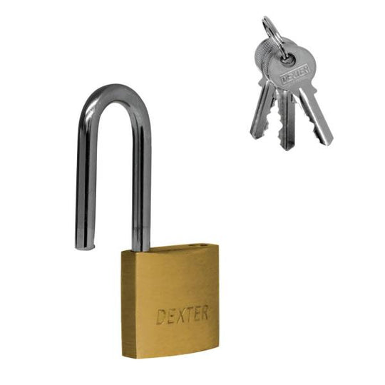 285619 Candado laton 40mm llave tradicional gancho largo pulido blister Dexter