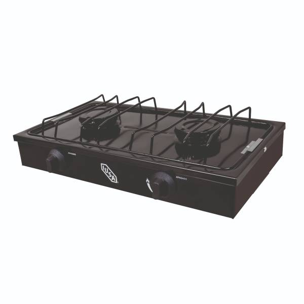 286075 Parrilla de gas 2 quemadores cubierta porcelanizada negra Iusa