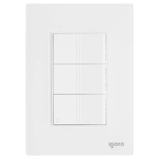 286226 Placa 3 ventanas con 2 apagadores sencillos y apagador escalera blanco Cristal Igoto