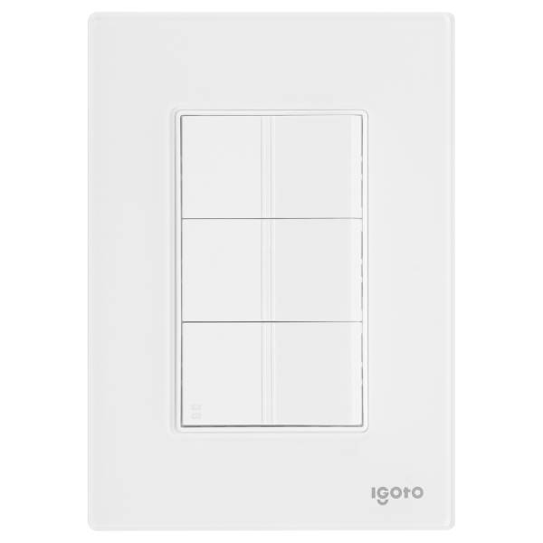 286226 Placa 3 ventanas con 2 apagadores sencillos y apagador escalera blanco Cristal Igoto
