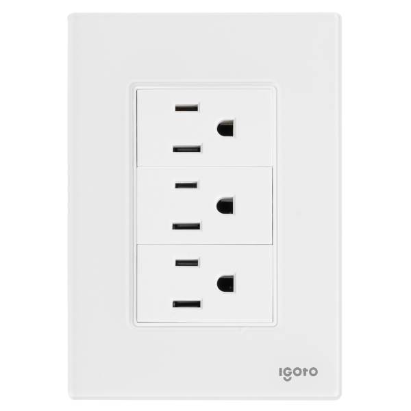 286232 Placa 3 ventanas con 3 contactos 2p+t blanco Cristal Igoto