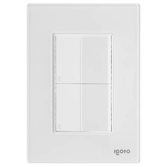 286234 Placa 3 ventanas con apagador escalera y contacto 2p+t blanco Cristal Igoto
