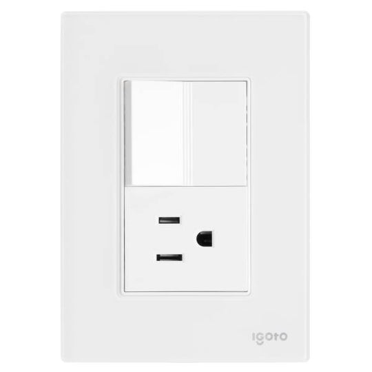 286237 Placa 3 ventanas con apagador sencillo y contacto 2p+t blanco Cristal Igoto