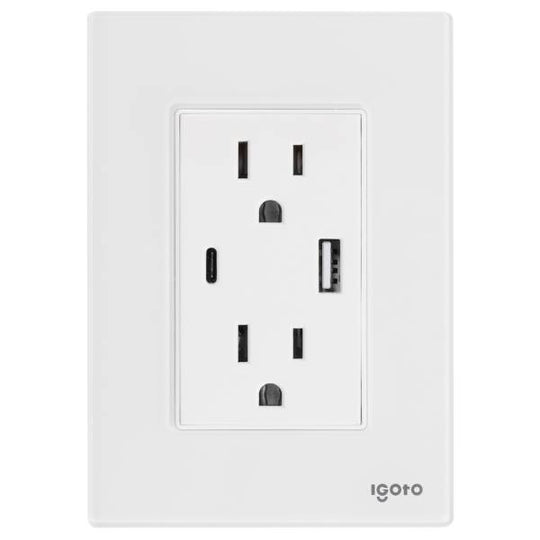 286242 Placa 3 ventanas con toma USB y USB-C blanco Cristal CRIS1025 Igoto