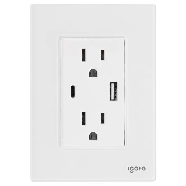 286242 Placa 3 ventanas con toma USB y USB-C blanco Cristal CRIS1025 Igoto
