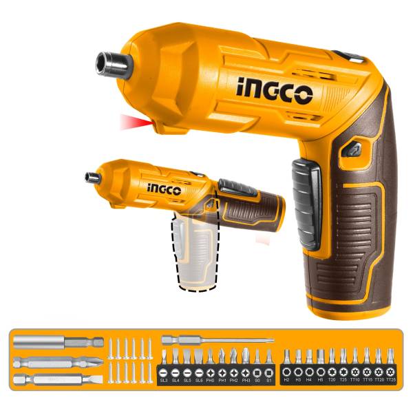 286833 Atornillador inalambrico 4v con 24 accesorios recargable USB C Ingco