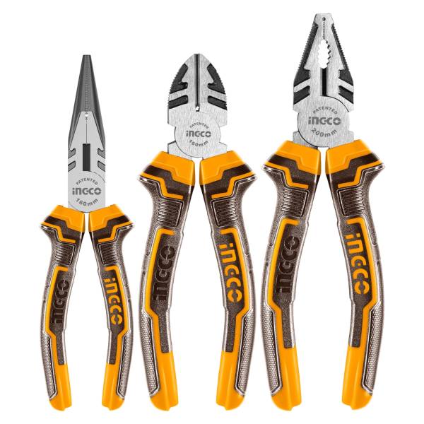 286852 Juego 3 pinzas mango con grip elec 8" corte 6" punta 8" Ingco