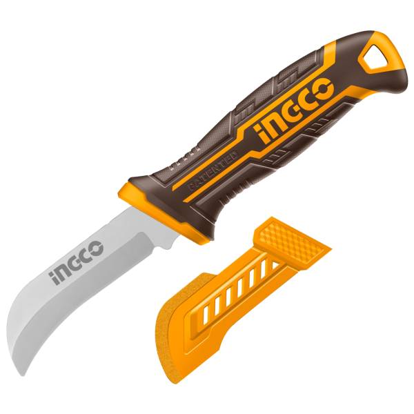 287550 Cuchillo curvo para electricista 8" mango con grip Ingco