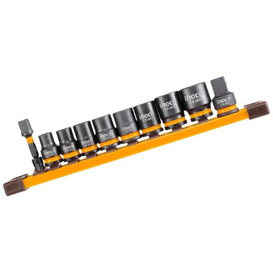 287568 Juego 08 dados impacto magneticos 3/8" 2 adaptadores 1/2" y 1/4" Ingco