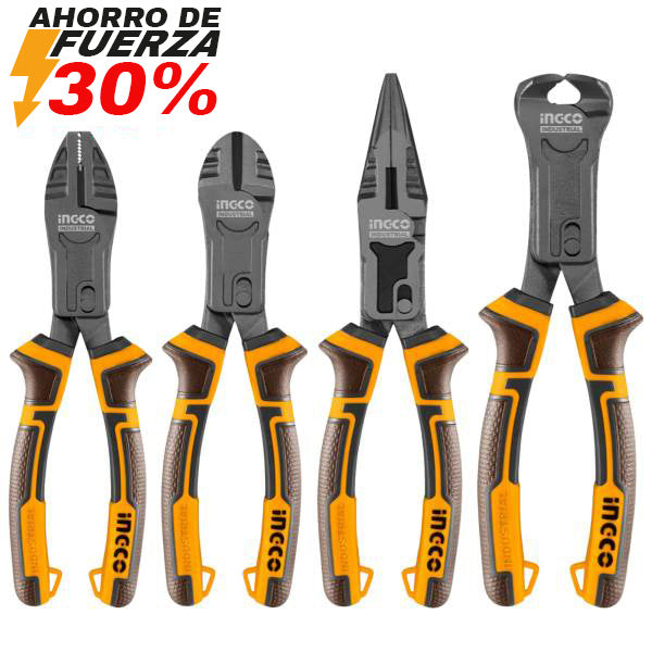 287576 Juego 4 pinzas mango con grip electricista corte Ingco
