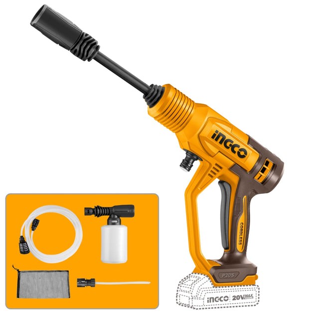 Hidrolavadora inalámbrica INGCO CPWLI2036 de 20 V con accesorios