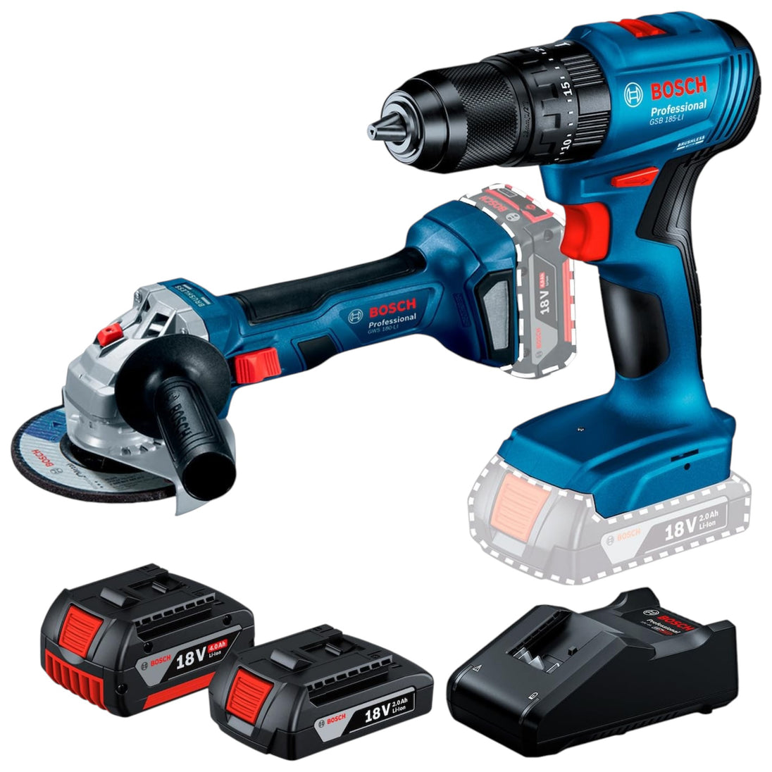 Combo Bosch GSB-185LI y GWS-180LI 18V inalámbrico