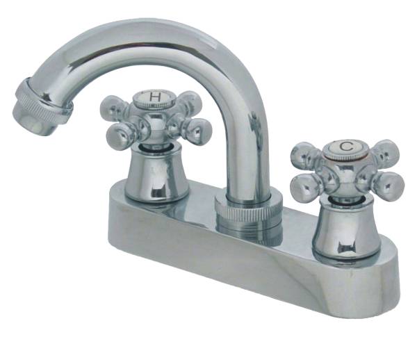 5681 Mezcladora lavabo de bronce tipo curvo maneral cruz 1/4 de vuelta cromada 21PH Rugo