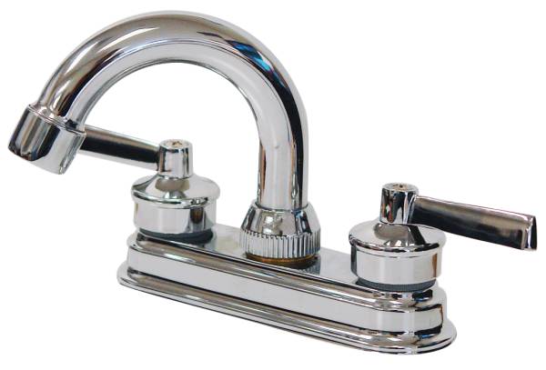 5693 Mezcladora lavabo de bronce tipo curvo maneral palanca 1/4 de vuelta cromada 24TP Rugo