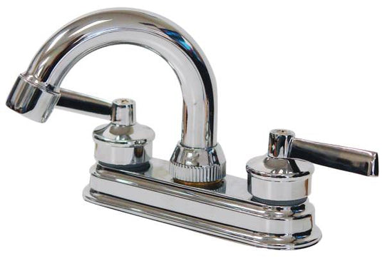 5693 Mezcladora lavabo de bronce tipo curvo maneral palanca 1/4 de vuelta cromada 24TP Rugo