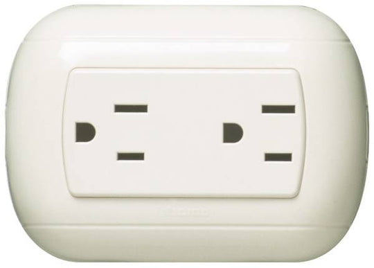 6554 Contacto duplex 2p+t blanco Oval Sobreponer Bticino