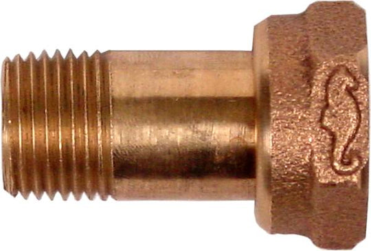 7392 Niple medidor de bronce 1/2" x 1-5/8" con tuerca 3/4" NMT Rugo