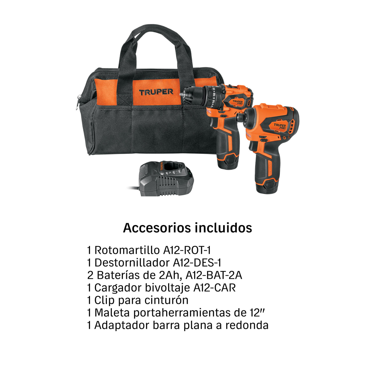 Combo Rotomartillo Truper A12-COMBO-RD, 12V, 180 Nm