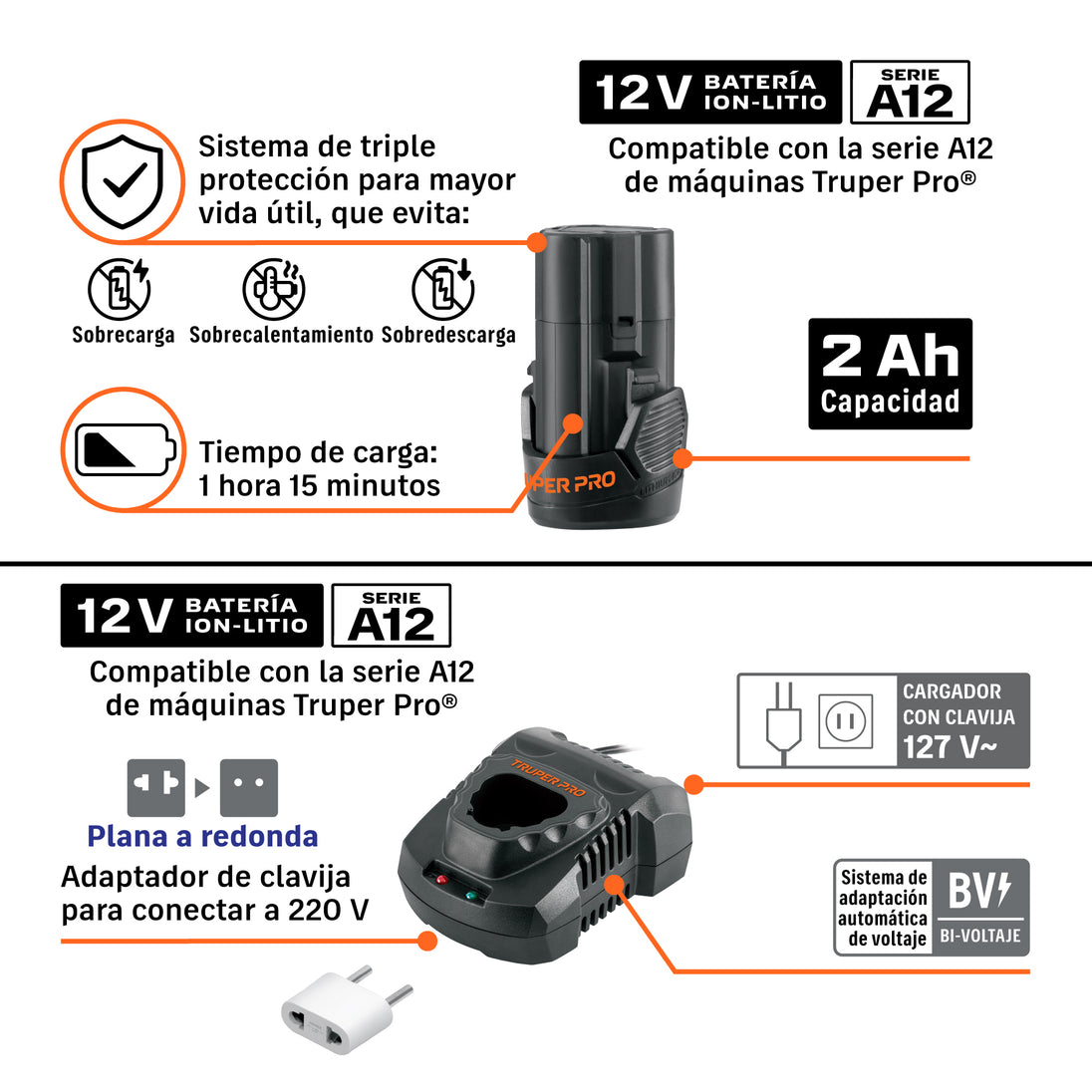 Combo Rotomartillo Truper A12-COMBO-RD, 12V, 180 Nm