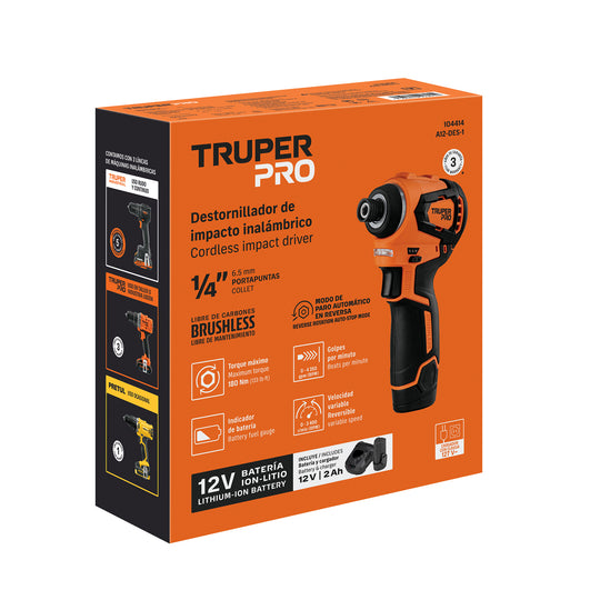 Destornillador de Impacto Truper A12-DES-1, 12 V, Torque 180 Nm