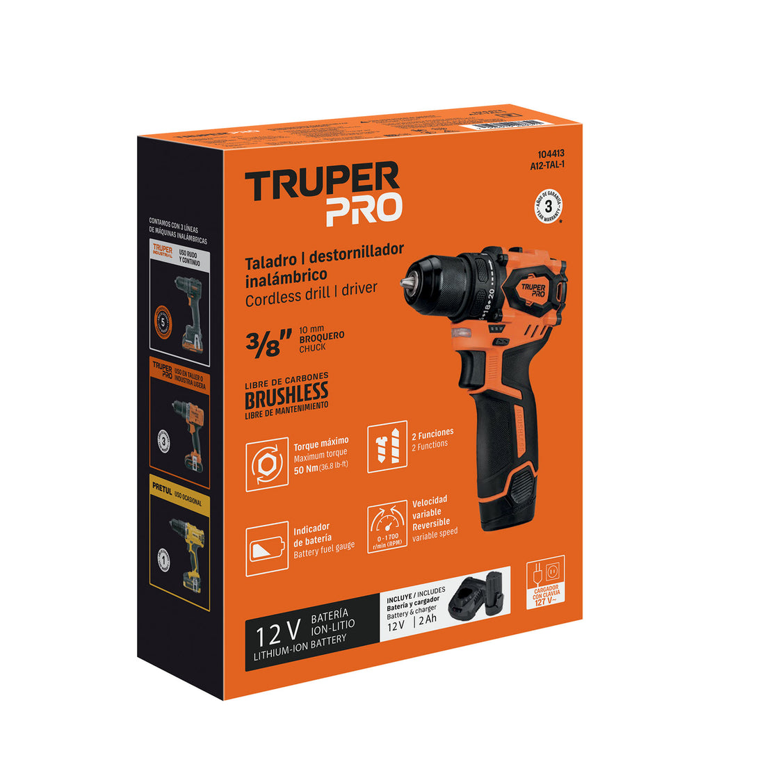 Taladro/Destornillador Truper A12-TAL-1, 12V, 50 Nm