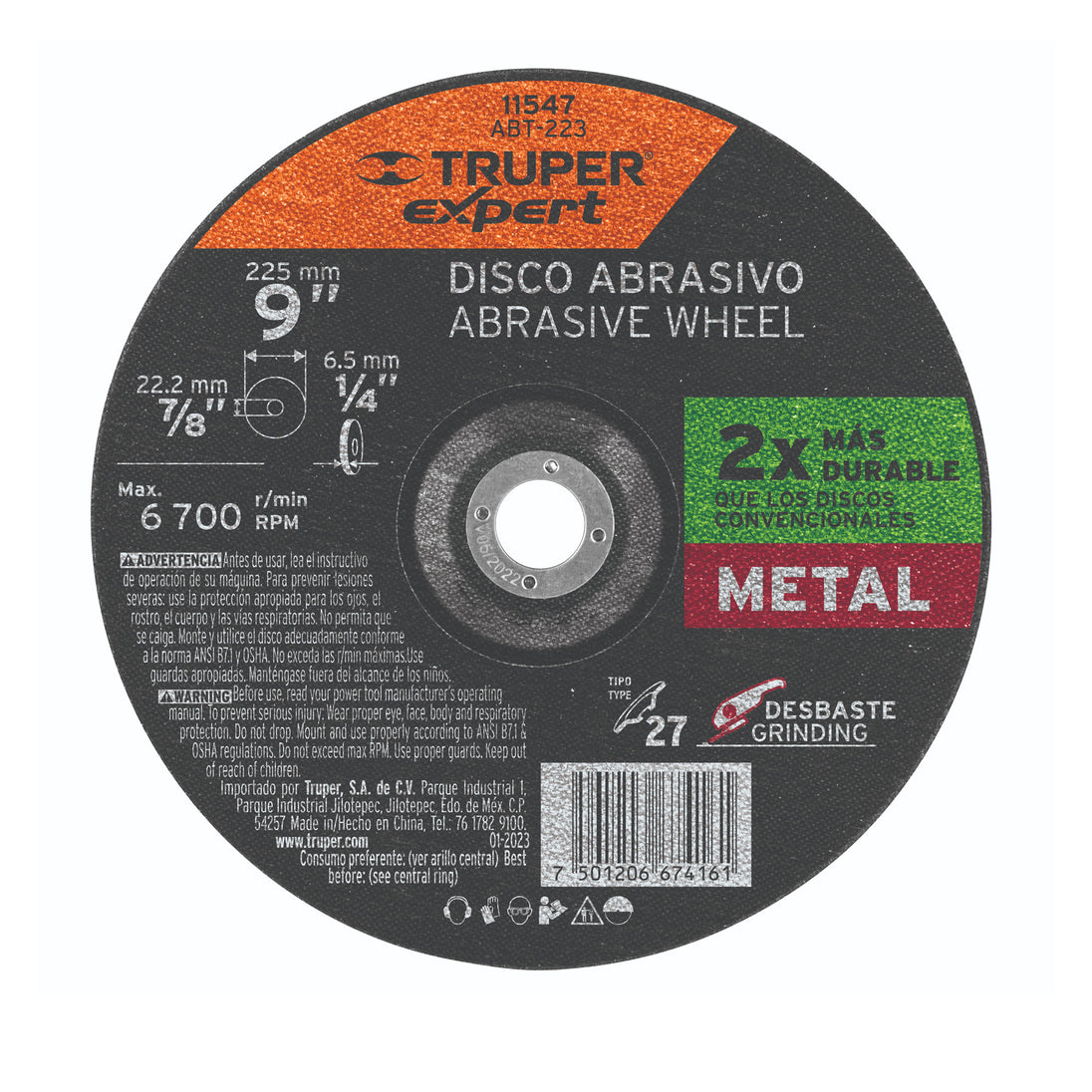 ABT-223 Disco Tipo 27 de 9" x 6.4 mm desbaste de metal, Expert