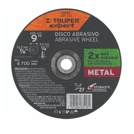 ABT-223 Disco Tipo 27 de 9" x 6.4 mm desbaste de metal, Expert