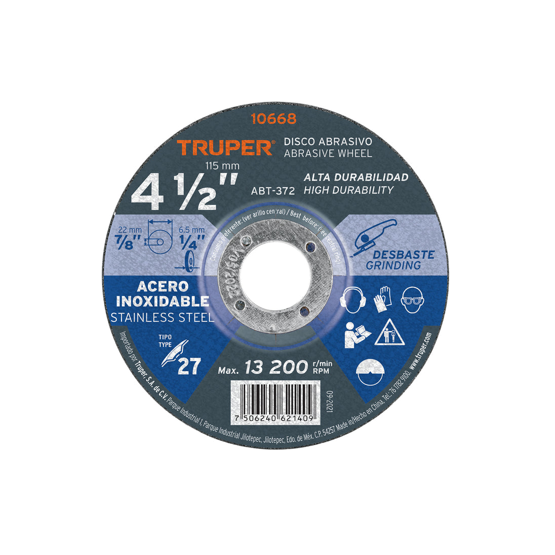 ABT-372 Disco Tipo 27 de 4-1/2" x 6.5 mm desbaste acero inoxidable