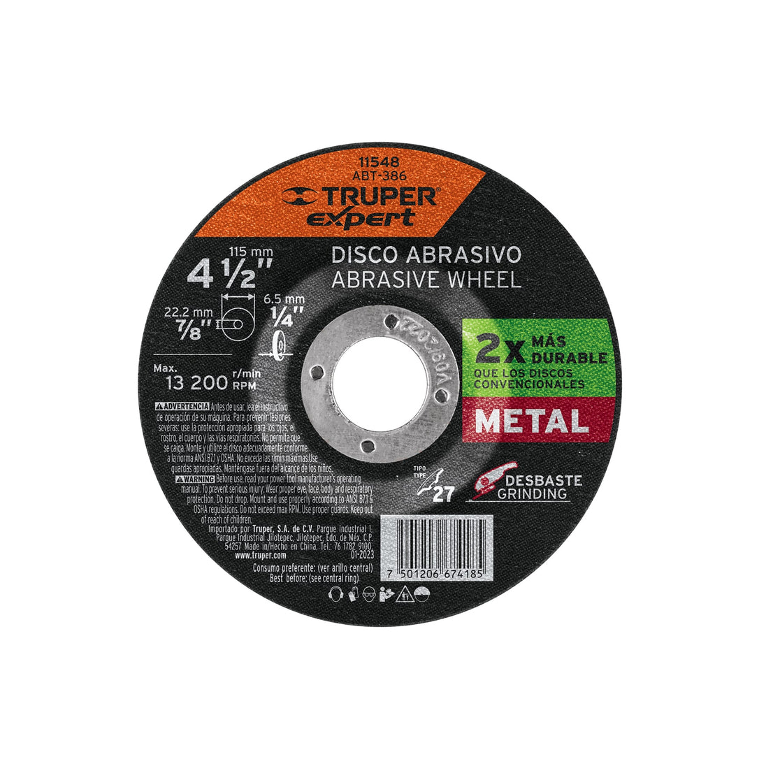 ABT-386 Disco Tipo 27 de 4-1/2" x 6.4 mm desbaste de metal, Expert