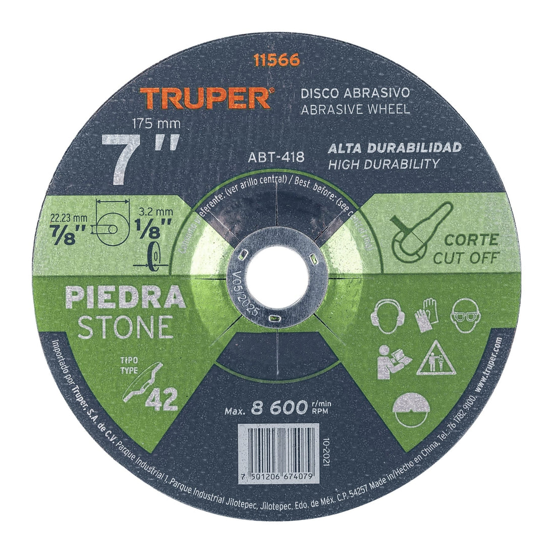 ABT-418 Disco Tipo 42 de 7" x 3.2 mm para corte de piedra, Truper