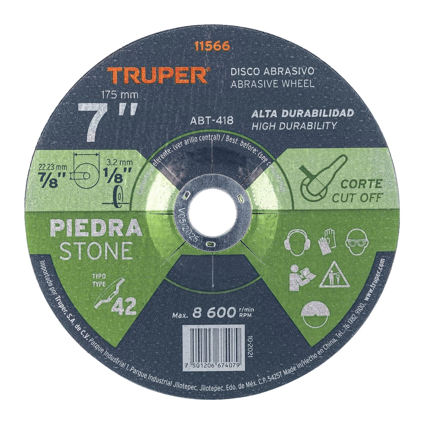 ABT-418 Disco Tipo 42 de 7" x 3.2 mm para corte de piedra, Truper