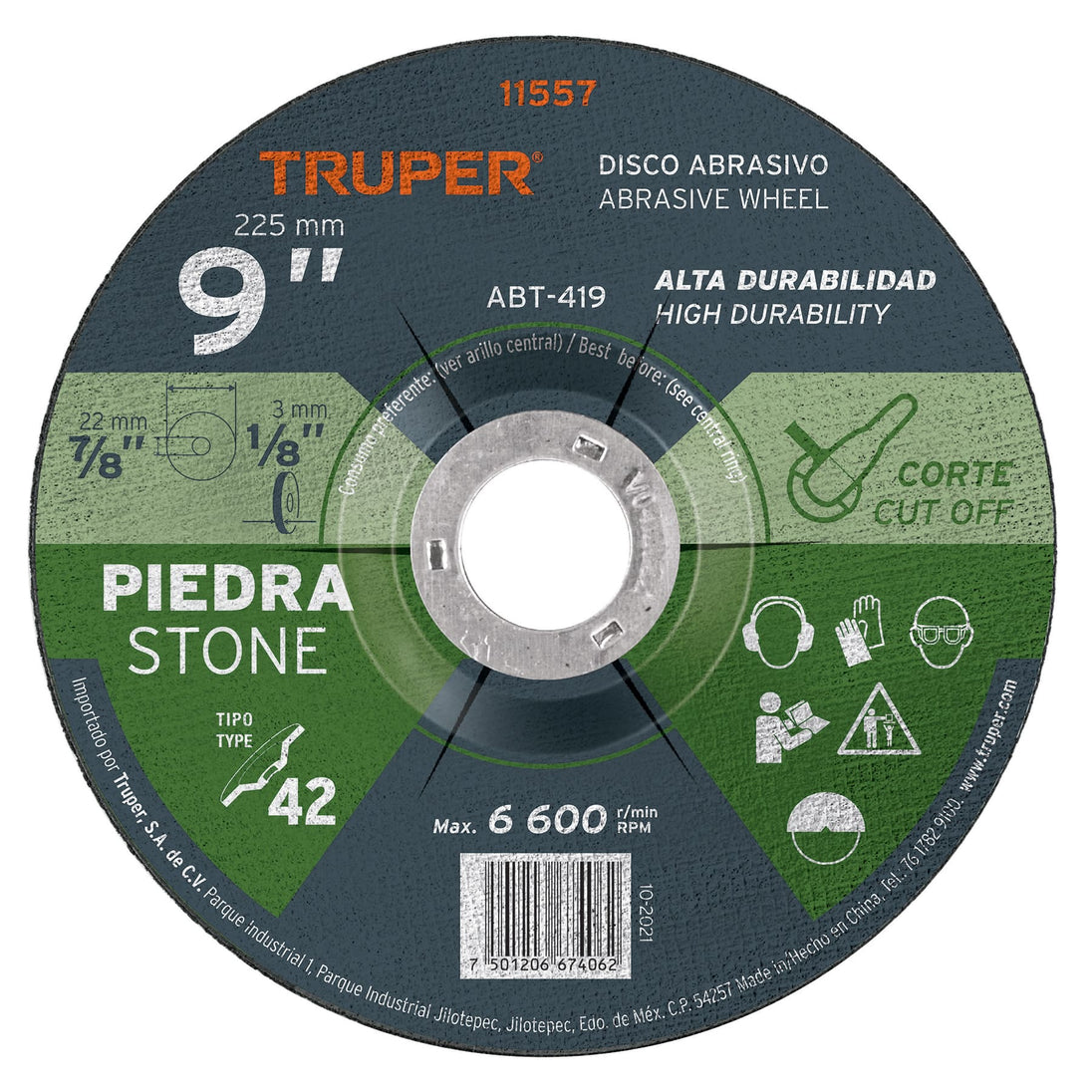 ABT-419 Disco Tipo 42 de 9" x 3.2 mm para corte de piedra, Truper