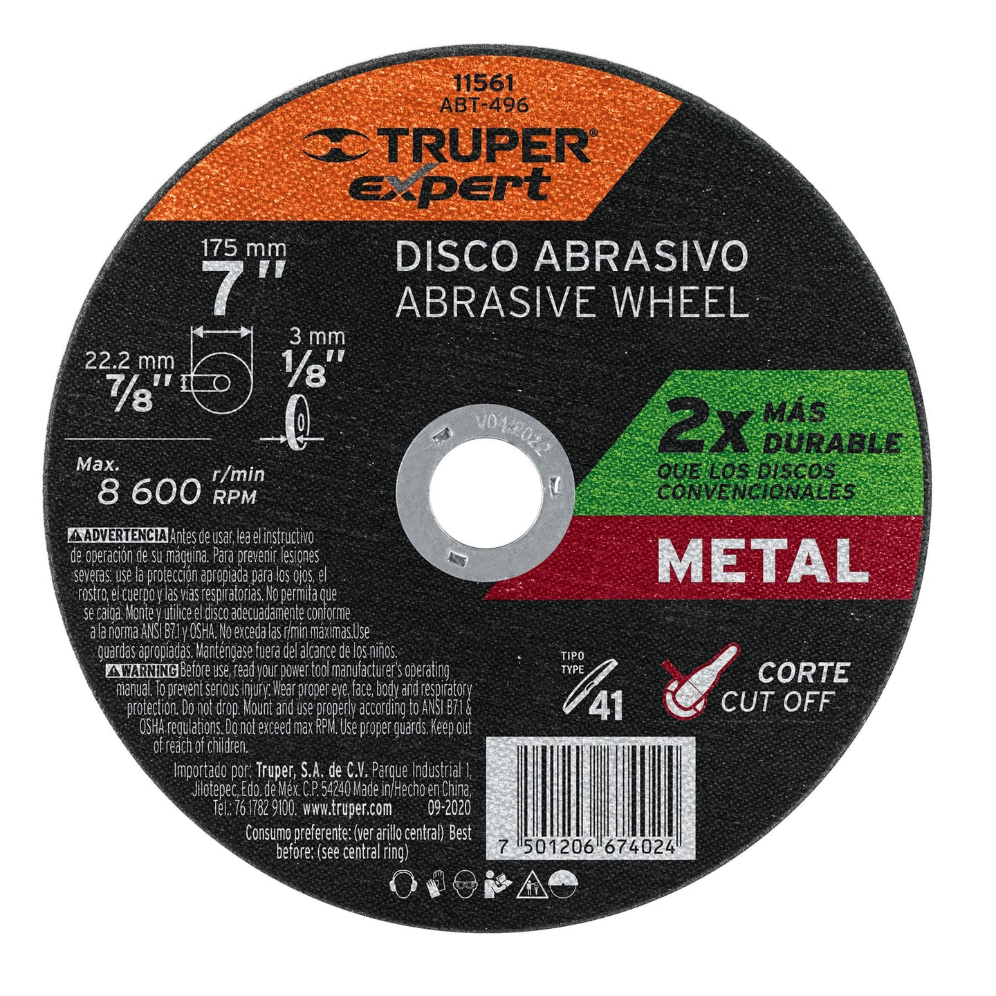 ABT-496 Disco para corte de metal, tipo 41, diámetro 7" Expert