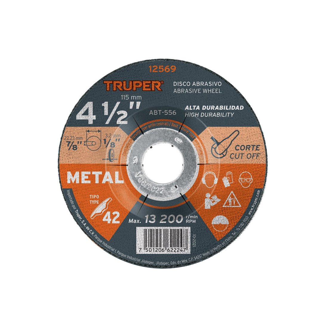 ABT-556 Disco Tipo 42 de 4-1/2" x 3.2 mm para corte de metal, Truper