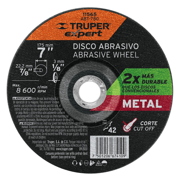 ABT-780 Disco Tipo 42 de 7" x 3.2 mm corte metal, Truper Expert