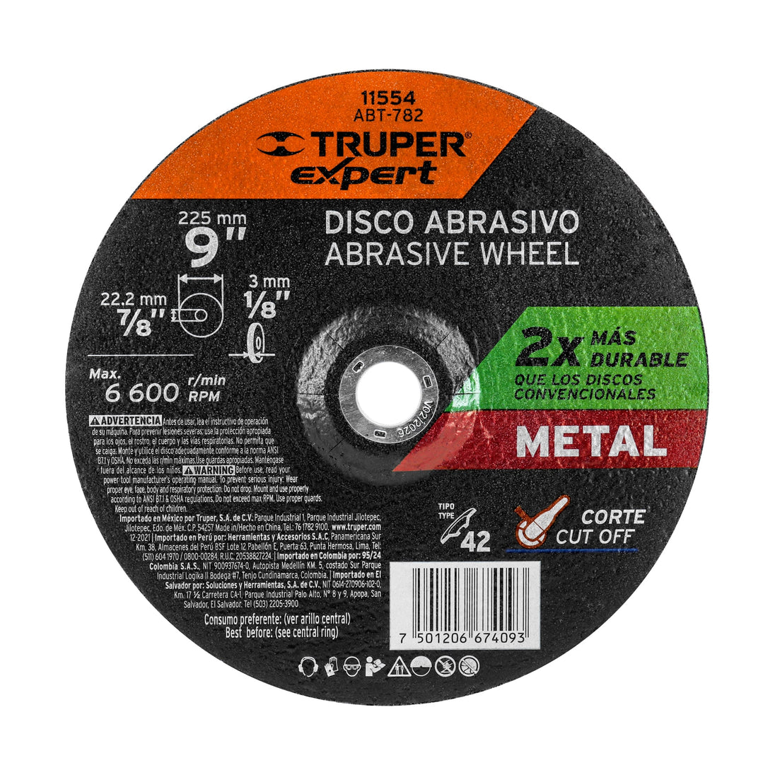 ABT-782 Disco Tipo 42 de 9" x 3.2 mm corte metal, Truper Expert