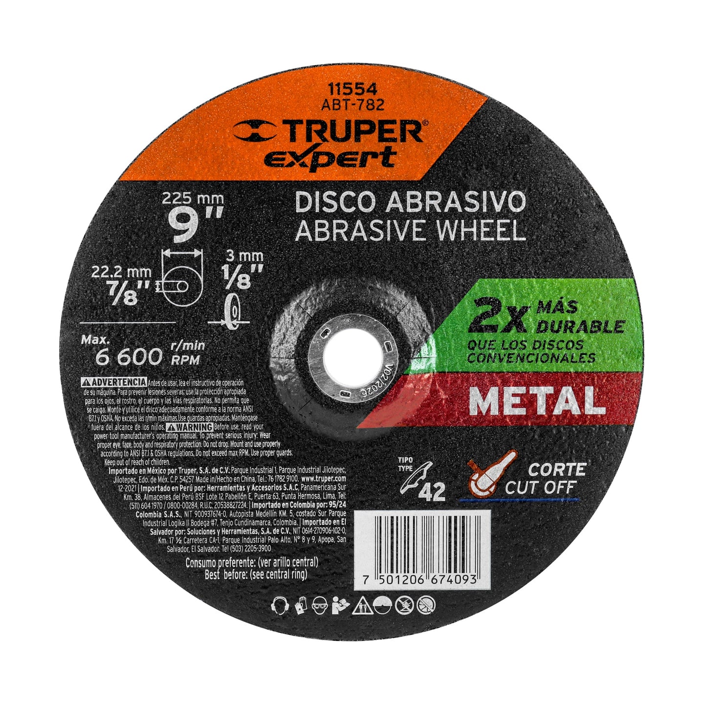 ABT-782 Disco Tipo 42 de 9" x 3.2 mm corte metal, Truper Expert