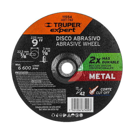 ABT-782 Disco Tipo 42 de 9" x 3.2 mm corte metal, Truper Expert