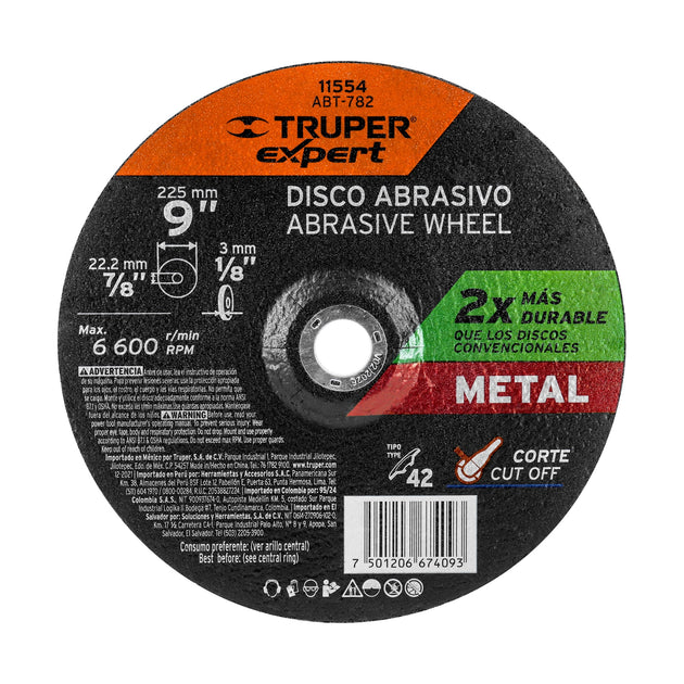 ABT-782 Disco Tipo 42 de 9" x 3.2 mm corte metal, Truper Expert