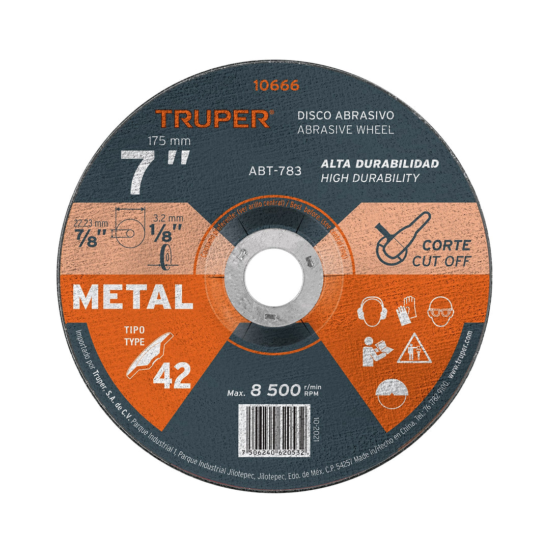 ABT-783 Disco Tipo 42 de 7" x 3.2 mm para corte de metal, Truper