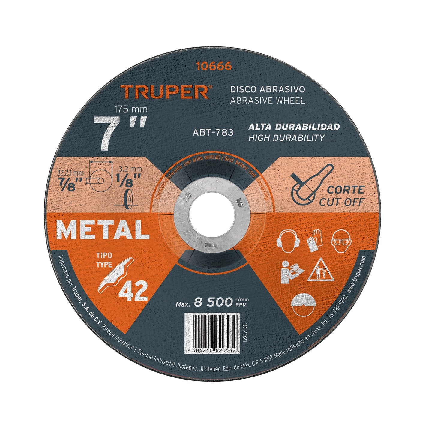 ABT-783 Disco Tipo 42 de 7" x 3.2 mm para corte de metal, Truper