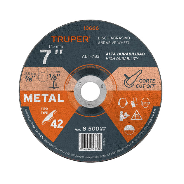ABT-783 Disco Tipo 42 de 7" x 3.2 mm para corte de metal, Truper
