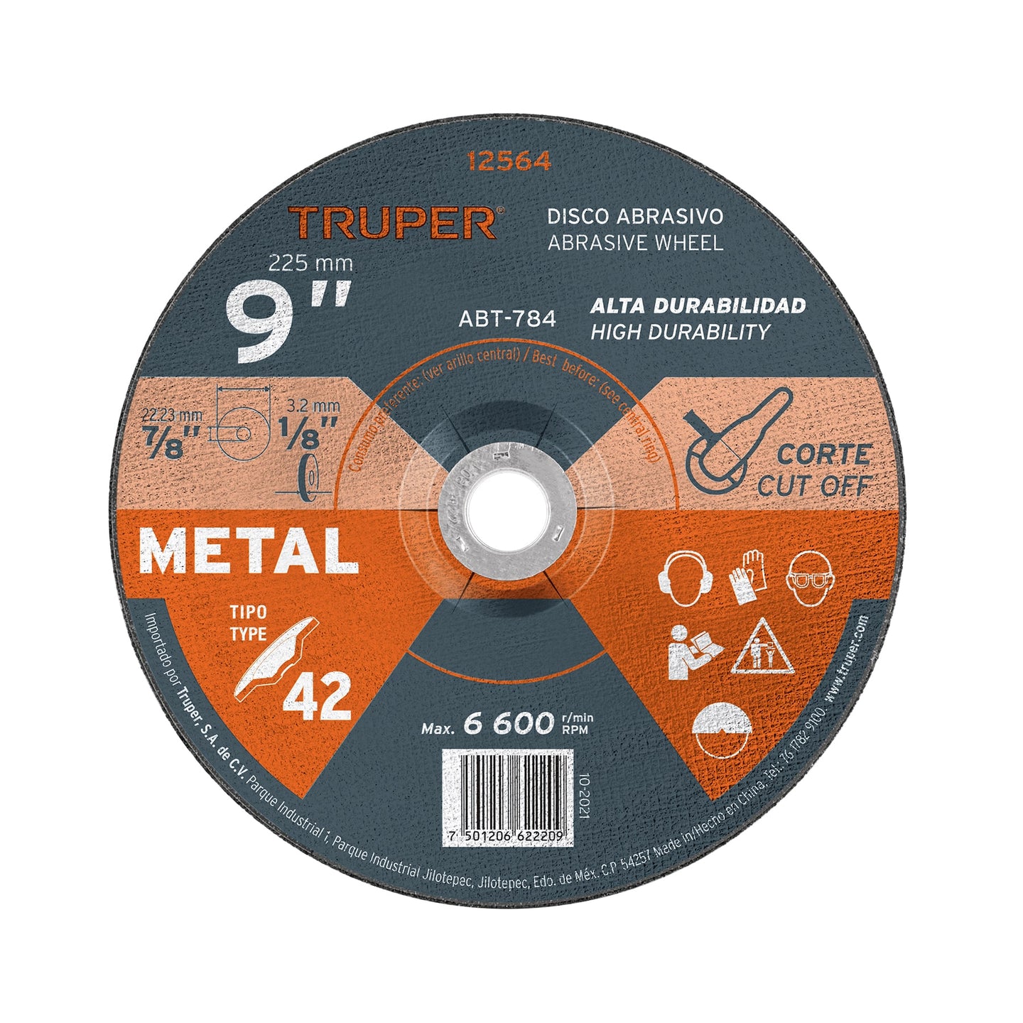 ABT-784 Disco Tipo 42 de 9" x 3.2 mm para corte de metal, Truper
