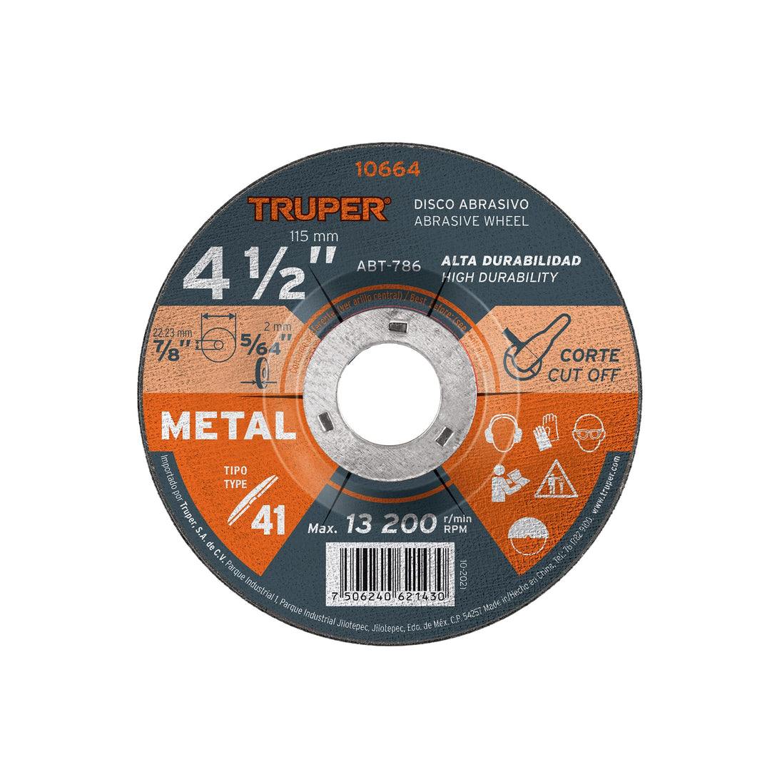 ABT-786 Disco de 4-1/2" para corte de metal, tipo 41, Truper