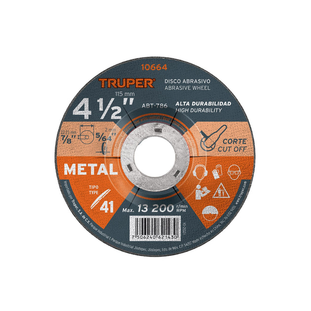 ABT-786 Disco de 4-1/2" para corte de metal, tipo 41, Truper