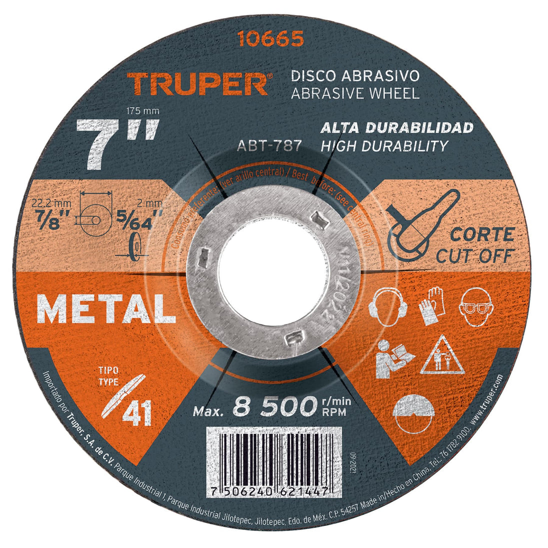 ABT-787 Disco de 7" para corte de metal, tipo 41, Truper