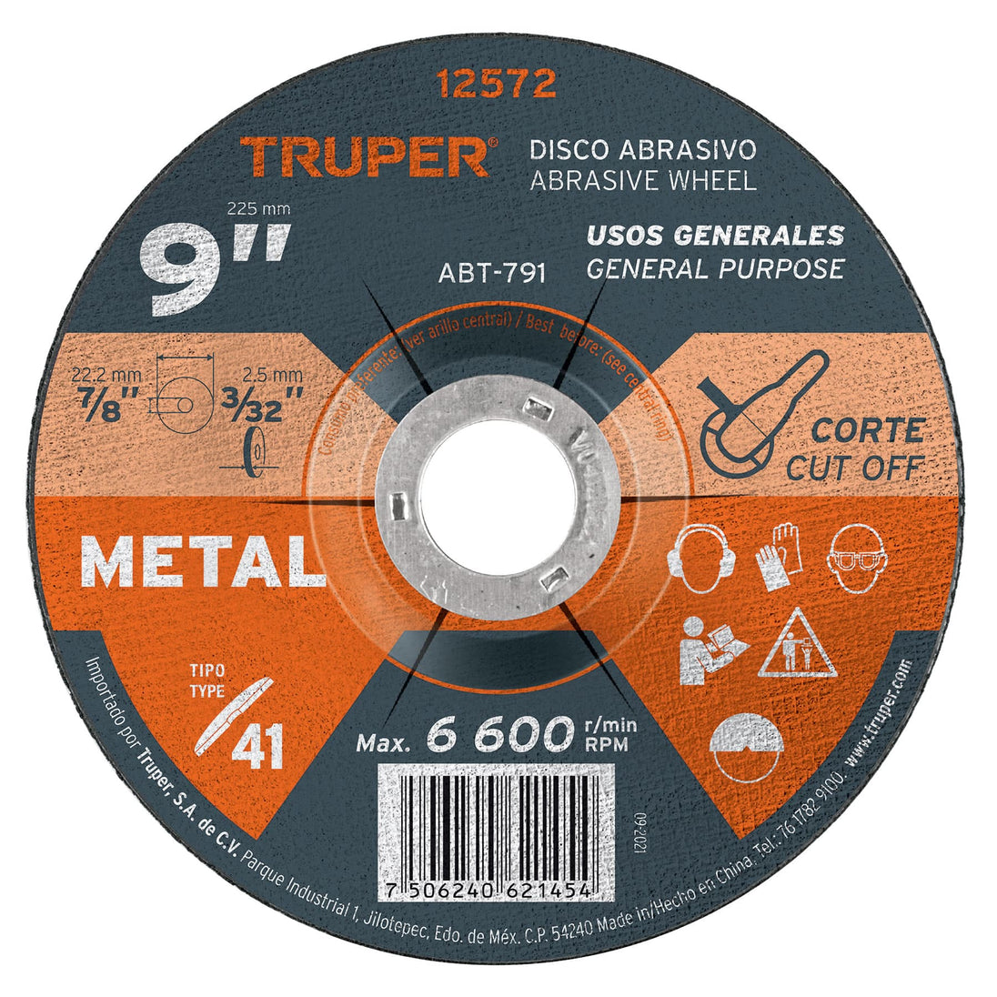 ABT-791 Disco de 9" para corte de metal, tipo 41, Truper